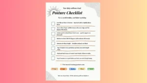 An infographic checklist showing eight steps for adjusting an office chair to fit a woman’s body correctly.