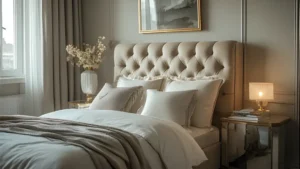 Modern glam small bedroom ideas for women with velvet and gold accents 
