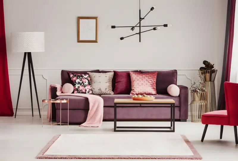 Home decor ideas for women with a feminine living room and bedroom, styled in soft colors and cozy textures