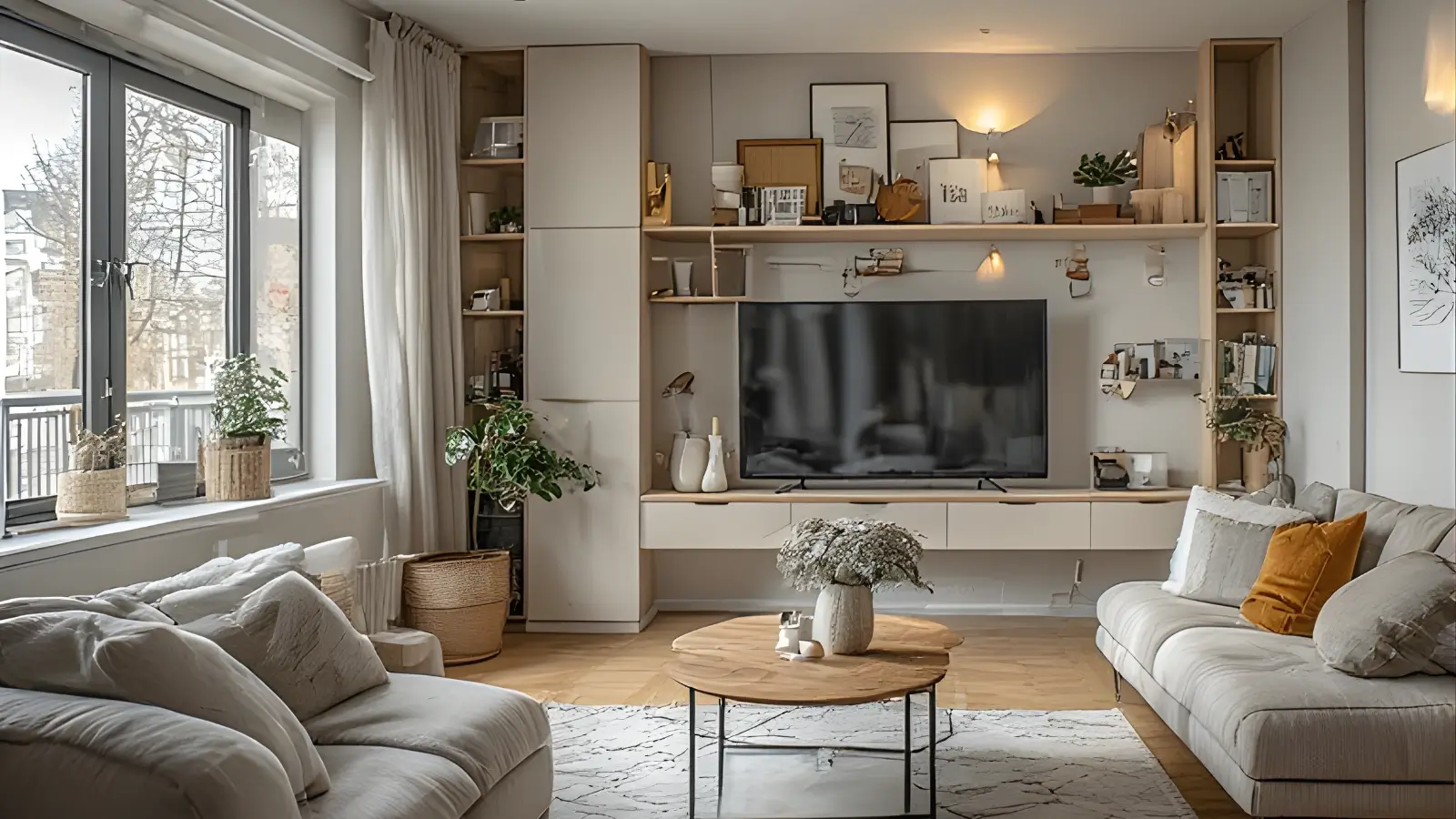 Small apartment decorating ideas with smart storage, light colors and multifunctional furniture to maximize space