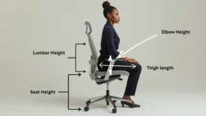 Best Ergonomic Chairs Petite Women Guide (2026) | Top Picks for 5'4" and Under 6 A petite woman adjusting an ergonomic office chair in a bright home office with a desk, laptop, and soft neutral decor.
